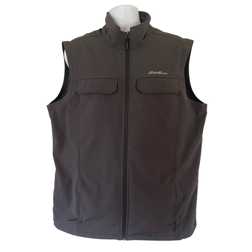 Eddie Bauer Mens‎  Full Zip Vest Dark Gray Outdoor Utility Pockets XLT